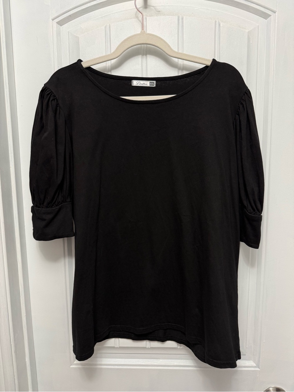 Dorose Womens Black Shirt Sz XXL Puff Sleeves W/ Buttons Shirt (1-10)